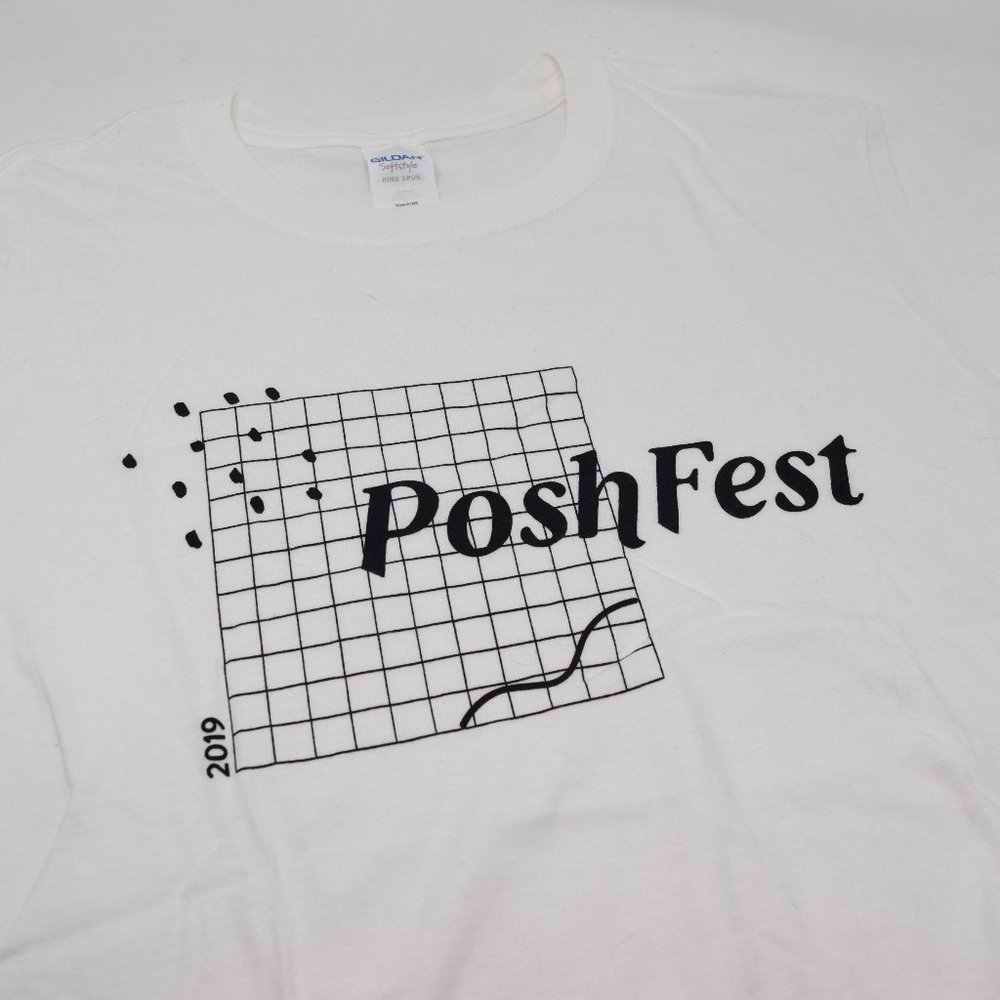 2019 PoshFest Poshmark T Shirt Women Medium White Black New Short Sleeve - Picture 3 of 7